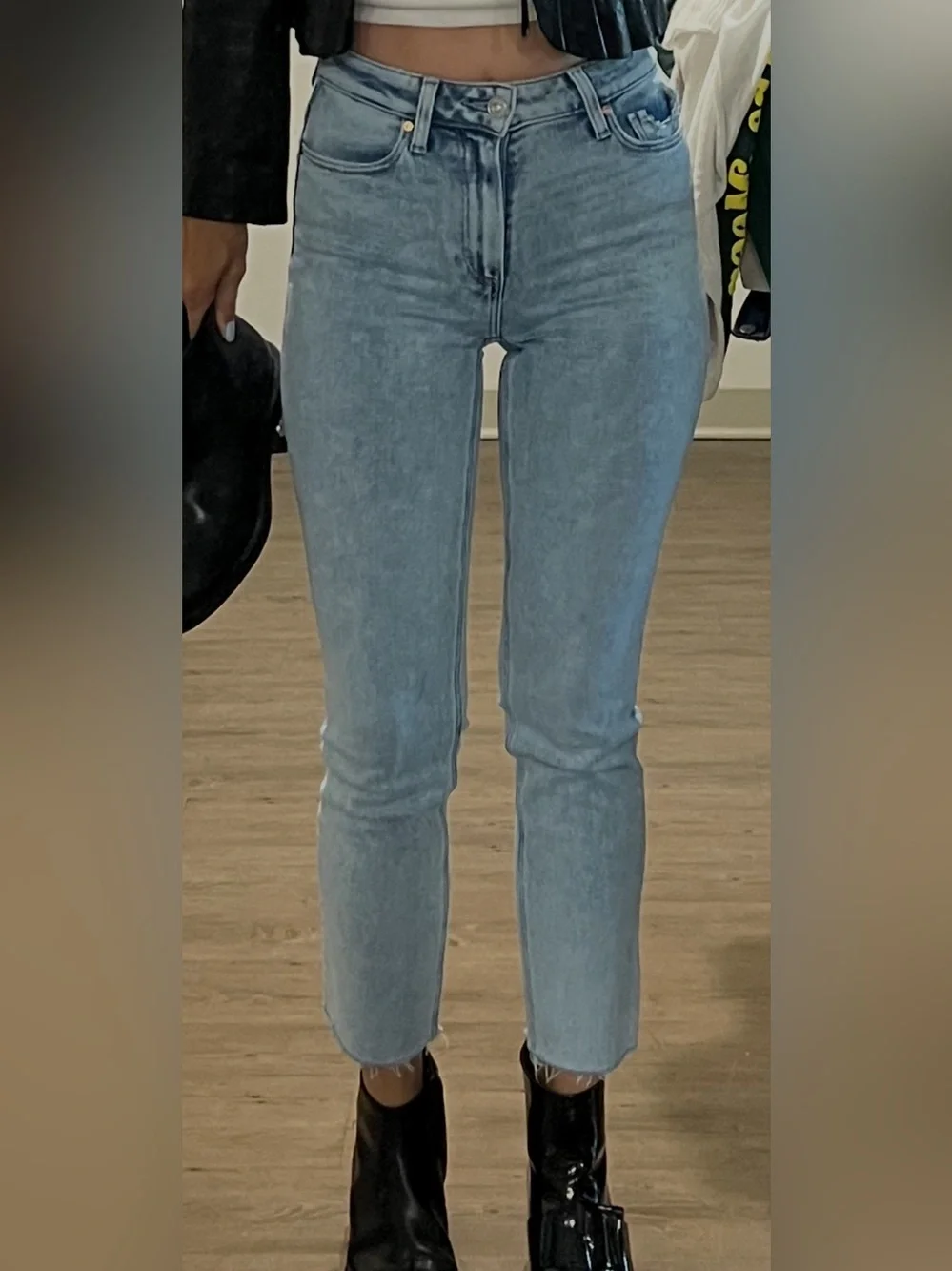 PAIGE Light Blue Cindy Cropped Straight Jeans with Frayed Hem